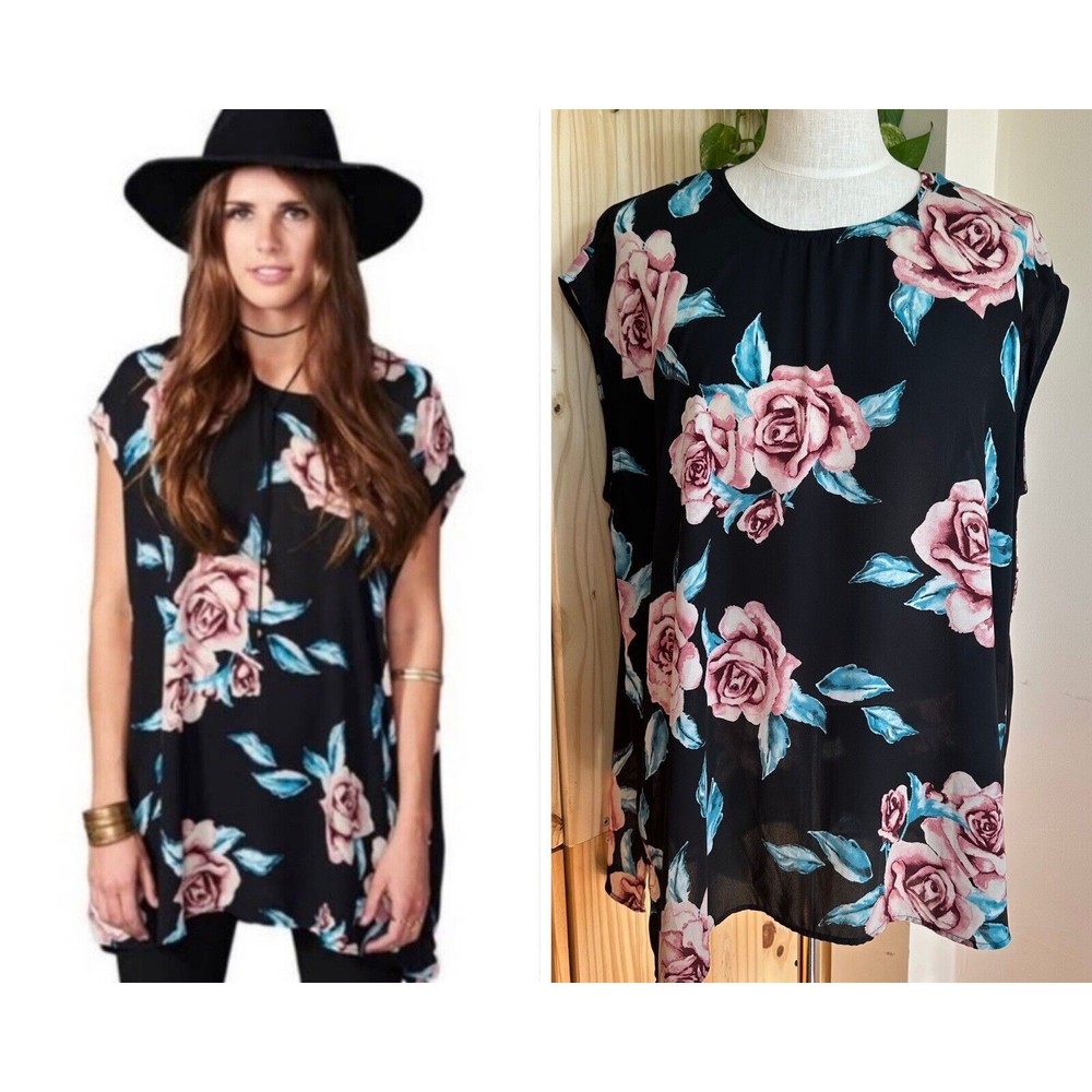 Show Me Your Mumu Sleeveless Tunic Women’s S‎ Oversized Flower Hour Floral Print
